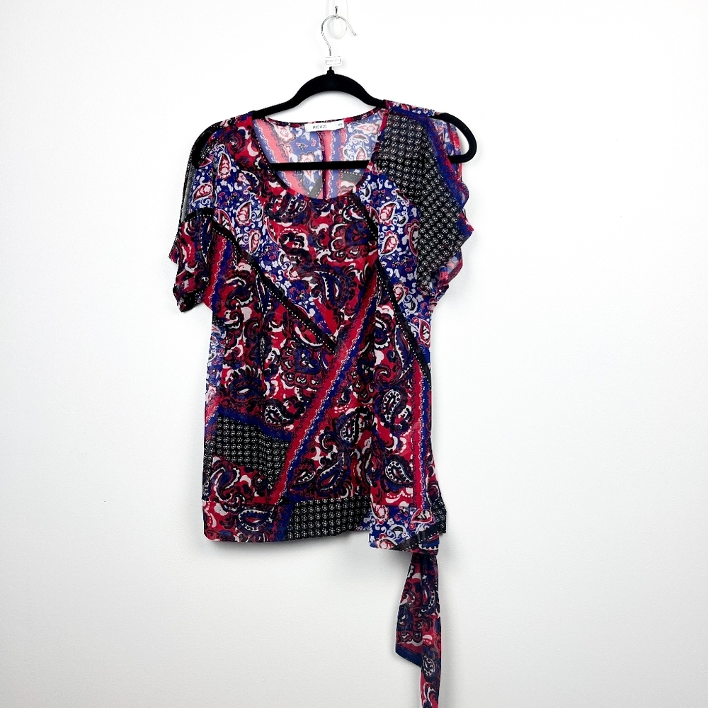 Ricki's Short Sleeve Blue Black & Red Sheer Top
